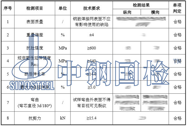 钢筋焊接网检测项目结果