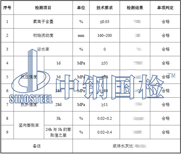 座浆料检测项目结果