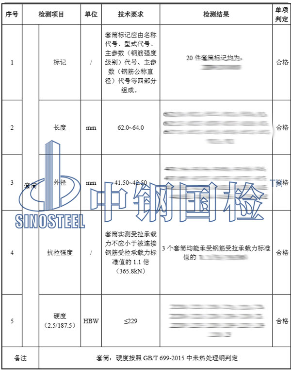 直螺纹套筒检测项目结果