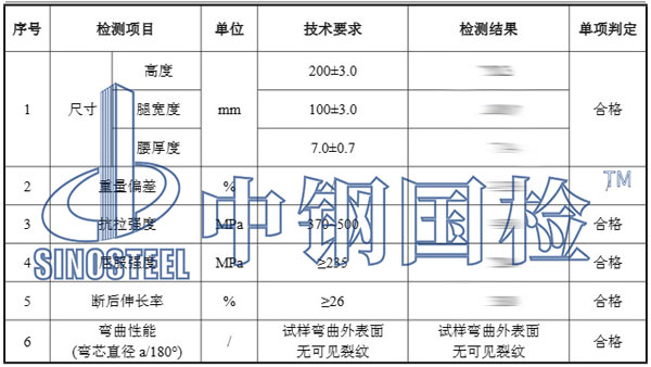 钢材性能检测项目结果