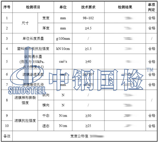 塑料排水板检测项目结果