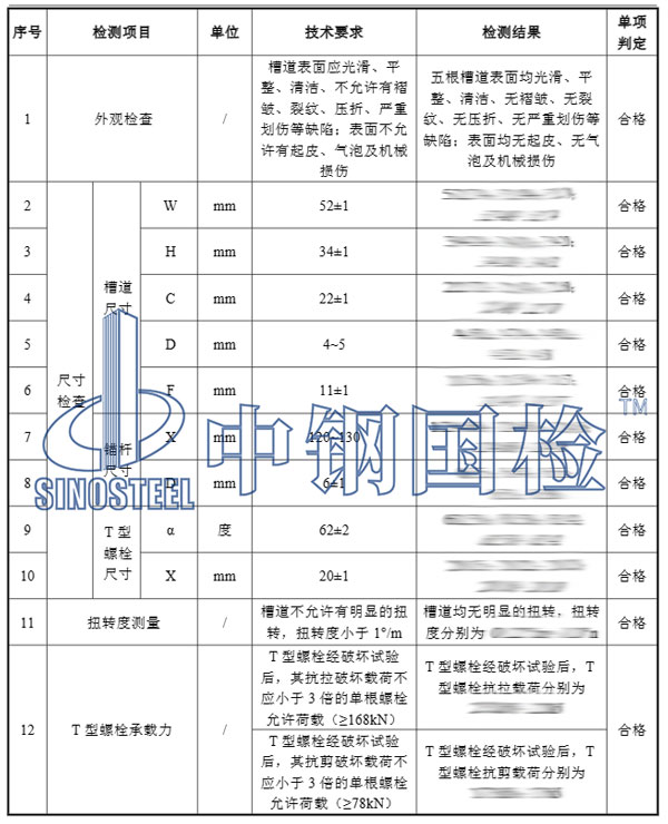 预埋槽道检测项目结果