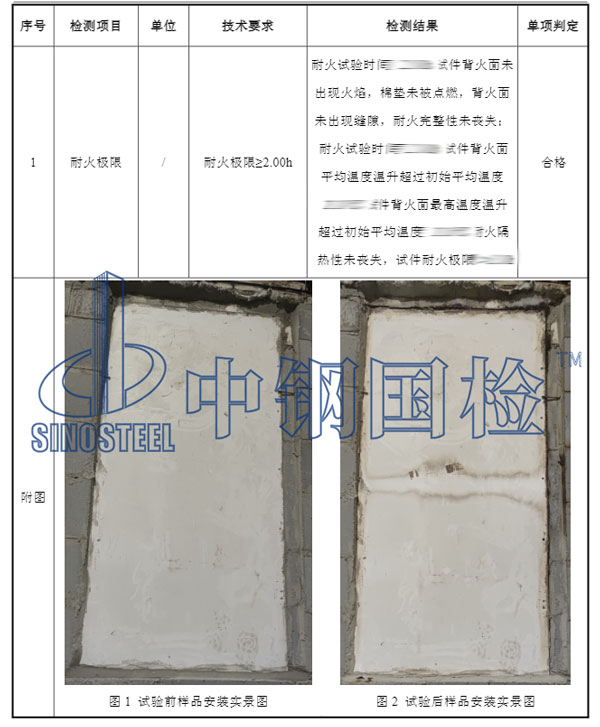 防火幕耐火检测项目结果