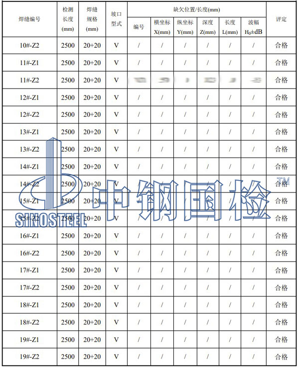 压力钢管检测项目结果