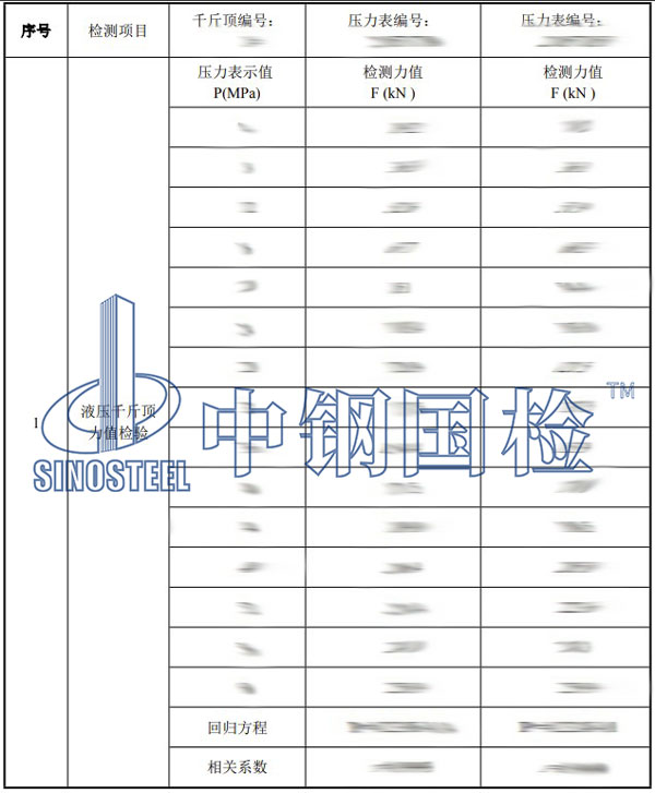 千斤顶检测项目结果