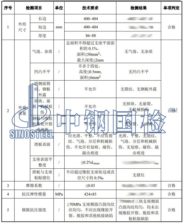 建筑支座检测项目结果