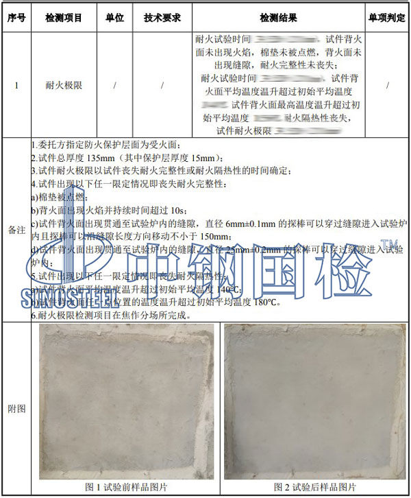 墙体耐火极限检测项目结果