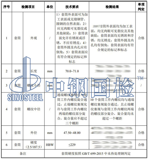 机械连接套筒检测项目结果