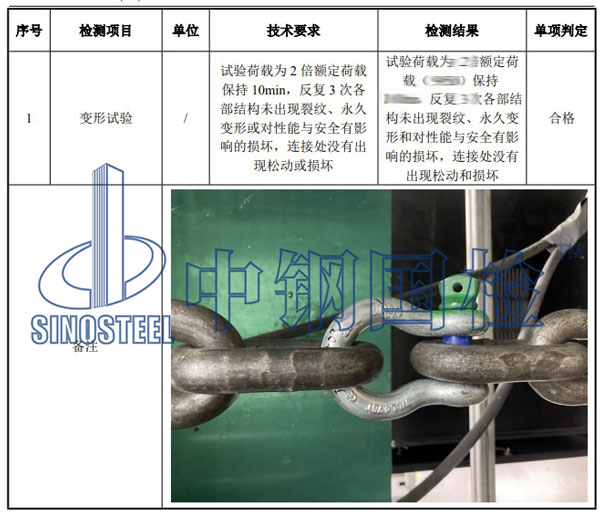 卸扣检测项目结果