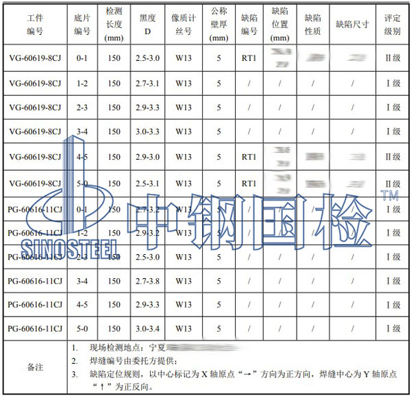 管道拍片探伤检测结果