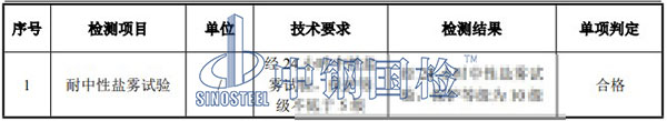 弹条扣件耐中性盐雾试验检测项目结果
