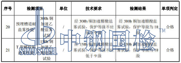 乙酸铜加速盐雾试验检测项目结果