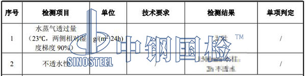 隔气膜水蒸气透过性能检测结果