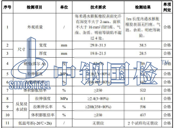 止水条检测项目结果